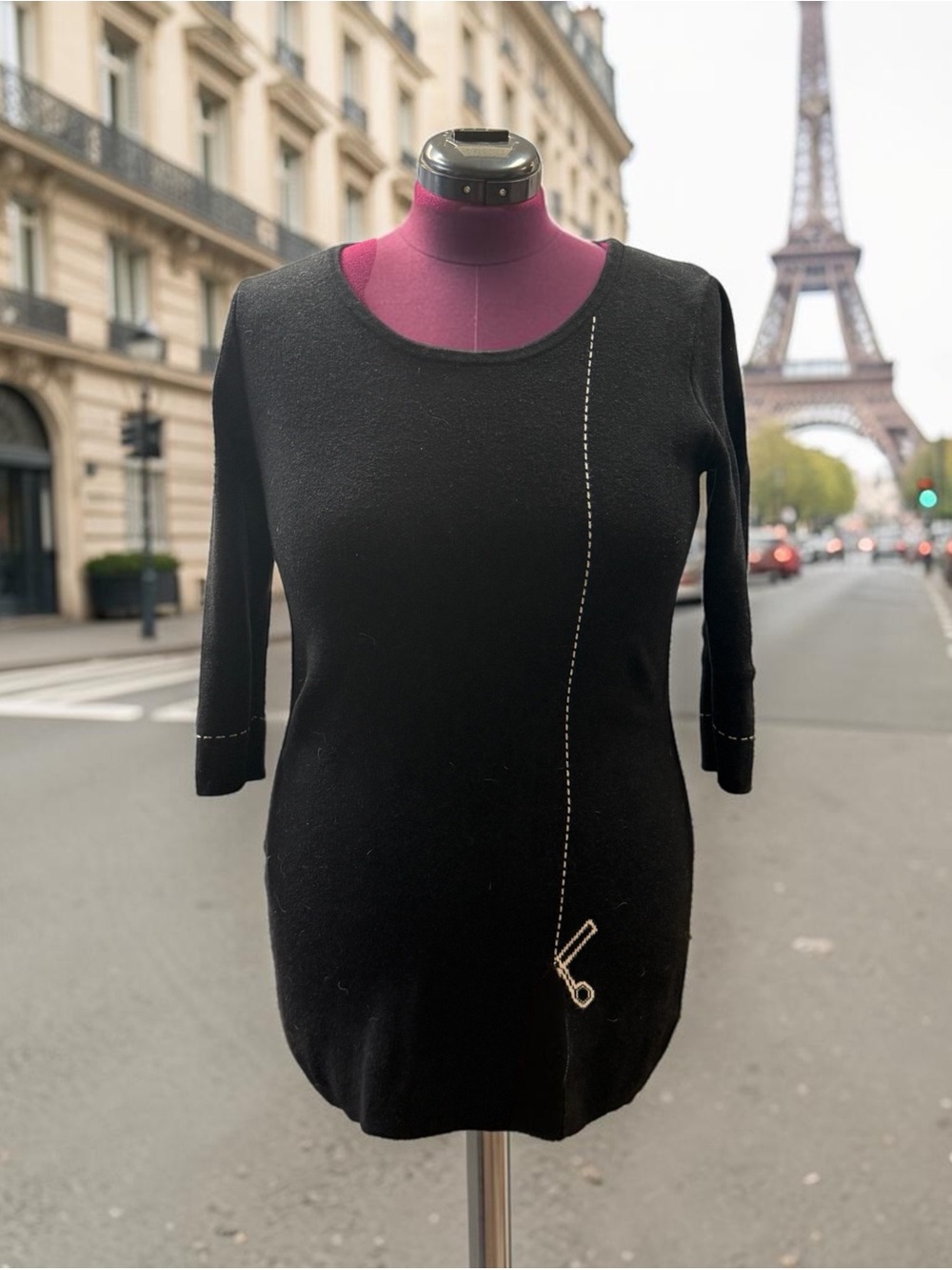 Attitudes by Renée Black Tunic with White Scissors Detail - Size Medium